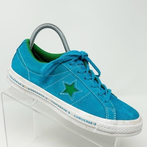 Converse One Star Bright Blue Leather Lace Up Low Top Kid's Sneakers Size 5 - Picture 1 of 12